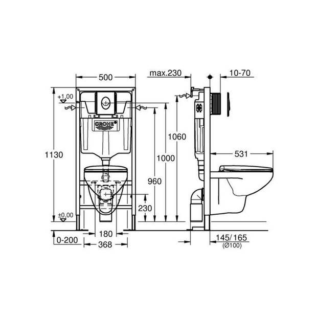 GROHE bouwde ondersteuning 5-in-1, voor WC-1.13 M 39646000