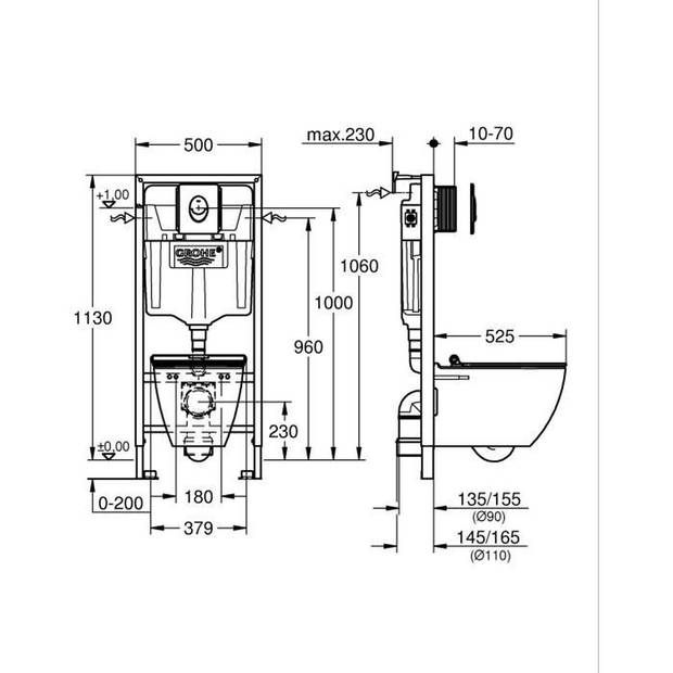 Solido Complete installatiekit voor hangtoilet - Hoogte 1,13m - GROHE - 39583000