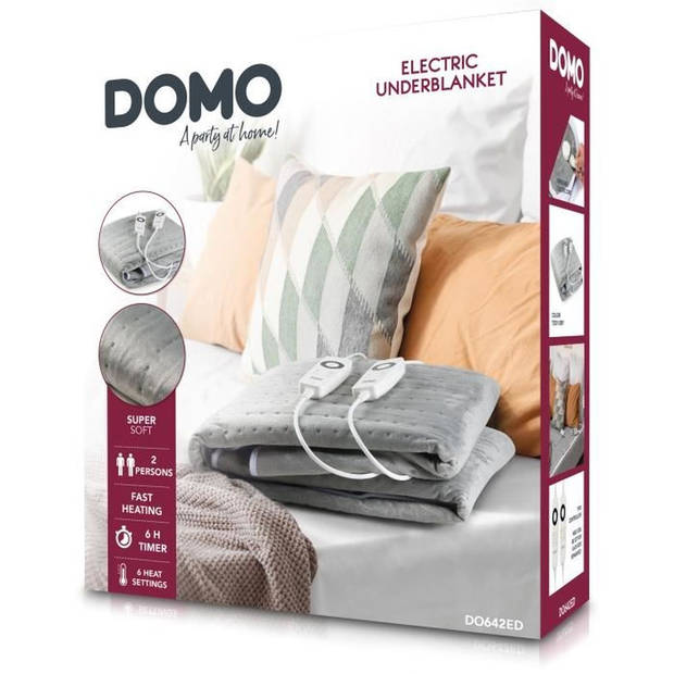 DOMO 2-persoons elektrische bedverwarmer - 6 warmteniveaus - Bevordert ontspanning - Flanelfleece - 160x140 cm - Grijs