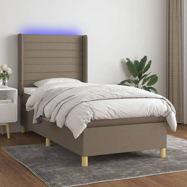 vidaXL Boxspring met matras en LED stof taupe 100x200 cm