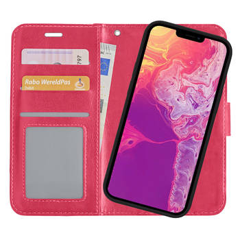 Basey iPhone 13 Pro Max Hoesje Bookcase Hoes 2-in-1 Cover - iPhone 13 Pro Max Hoes 2-in-1 Hoesje Case - Donker Roze