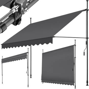tectake - klemluifel - Zonnescherm – Zonneluifel - Klem-zonwering - Zonnescherm Balkon - 300 x 180 cm - zwartgrijs