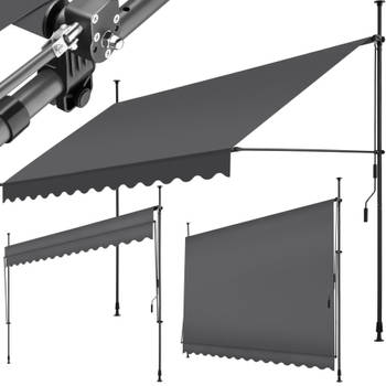tectake - klemluifel - Zonnescherm – Zonneluifel - Klem-zonwering - Zonnescherm Balkon - 350 x 180 cm - zwartgrijs