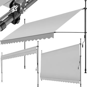 tectake - klemluifel - Zonnescherm – Zonneluifel - Klem-zonwering - Zonnescherm Balkon - 400 x 180 cm - lichtgrijs