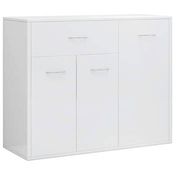 The Living Store Dressoir - Hoogglans wit - 88 x 30 x 70 cm - Met 1 lade en 3 deuren