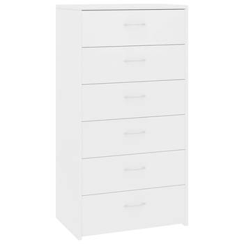 The Living Store Dressoir - niet vermeld - Dressoir - 50 x 34 x 96 cm - Kleur- Wit - Materiaal- Bewerkt hout - 6 lades