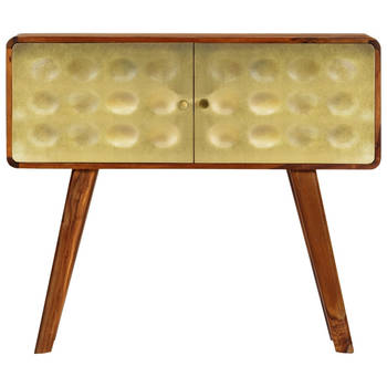 The Living Store Retro Sheeshamhouten Dressoir - 90 x 30 x 77 cm - Gouden opdruk - 2 deuren