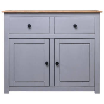 The Living Store Dressoir - Massief grenenhout - 93 x 40 x 80 cm - Grijs+natuurkleur - 2 Lades+2 Deuren