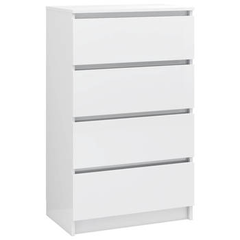 The Living Store Dressoir Minimalistisch - Bewerkt hout - Hoogglans wit - 60x35x98.5cm - Met 4 lades