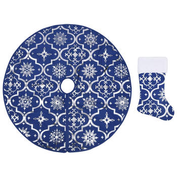 The Living Store Kerstboomrok - Blauw - 90 cm - Met Sneeuwpatroon - Inclusief Kerstsok
