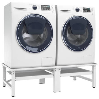 The Living Store Dubbel Voetstuk - Wasmachine en Droger - 124.5 x 61.5 x 33.5 cm - Wit Staal