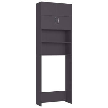 The Living Store Wasmachinekast 64x25-5x190 cm bewerkt hout grijs - Badkamerkast