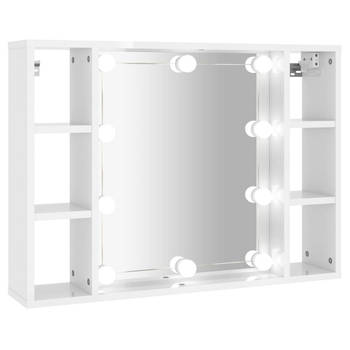 The Living Store Wandspiegelkast - LED-verlichting - Make-upspiegel - Hoogglans wit - 76 x 15 x 55 cm