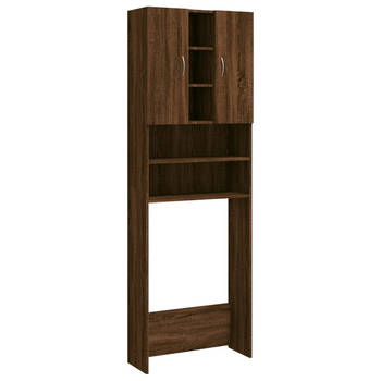 The Living Store Wasmachinekast - Brown Oak - 64 x 25.5 x 190 cm - 2 deuren - 9 vakken