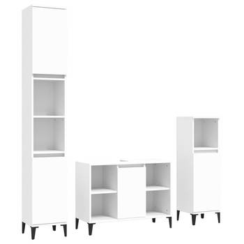 The Living Store Badmeubelset - Wit - Bewerkt hout en metaal - 80x33x60 cm (B x D x H) - Voldoende opbergruimte