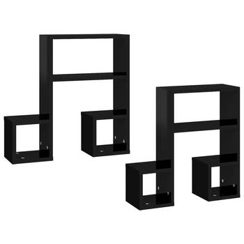The Living Store Wandplank - Muzieknoot - Hoogglans zwart - 50x15x50 cm