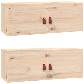 The Living Store Wandkast - Grenenhout - 80 x 30 x 30 cm - Set van 2