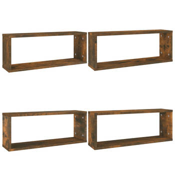 The Living Store Kubus Wandschap - Gerookt Eiken - 60 x 15 x 23cm - Opbergruimte - Bewerkt Hout