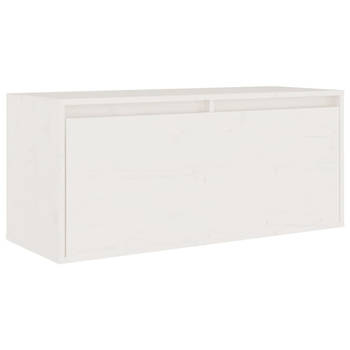 The Living Store Hangkast Wandmeubel - Massief Grenenhout - 80 x 30 x 35 cm - Wit