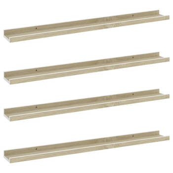 The Living Store Wandschap - MDF - 80 x 9 x 3 cm - Wit en Sonoma Eiken