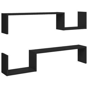The Living Store Wandplank - 100 x 15 x 20 cm - zwart spaanplaat - eenvoudig te installeren - set van 2