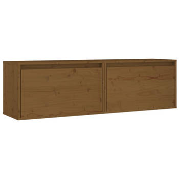 The Living Store Wandkast - Hangende kasten - Massief grenenhout - 60 x 30 x 35 cm (B x D x H) - Honingbruin