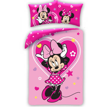 Disney Minnie Mouse Dekbedovertrek, Pink Love - Eenpersoons - 140 x 200 cm - Katoen