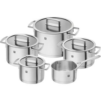 Vitality Zwilling 66460-000-0 pannenset - 4 kookpannen - 1 steelpan - glazen deksels - grijs