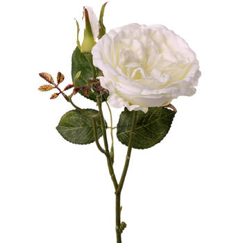 Top Art Kunstbloem roos Little Joy - wit - 38 cm - kunststof steel - decoratie bloemen - Kunstbloemen