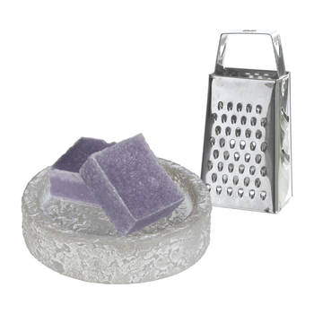 Ideas4seasons Amberblokjes/geurblokjes cadeauset - lavendel geur - inclusief schaaltje en mini rasp - Amberblokjes