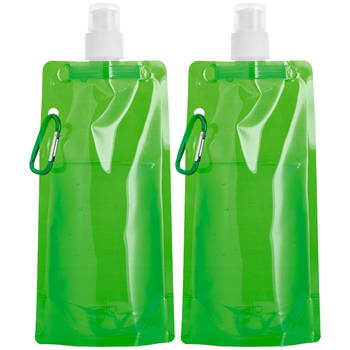 Waterfles/drinkfles opvouwbaar - 10x - groen - kunststof - 460 ml - schroefdop - waterzak - Drinkflessen