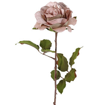 Top Art Kunstbloem roos Glamour - oud roze - satijn - 61 cm - kunststof steel - decoratie bloemen - Kunstbloemen