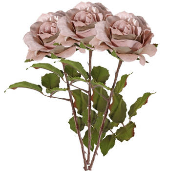 Top Art Kunstbloem roos Glamour - 3x - oud roze - satijn - 61 cm - kunststof steel - decoratie bloemen - Kunstbloemen