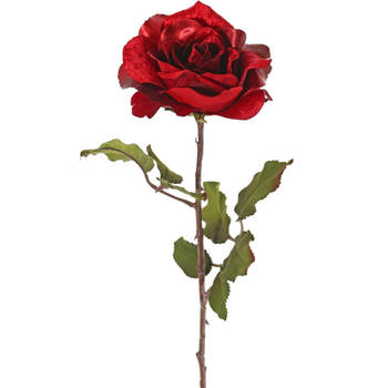Top Art Kunstbloem roos Glamour - rood satijn - 61 cm - kunststof steel - decoratie bloemen - Kunstbloemen