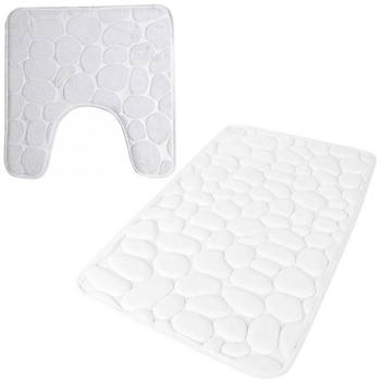 Urban Living badkamer droogloop matjes/tapijt - set 2x stuks - memory foam - parel wit - Badmatjes