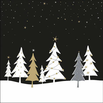 Ambiente kerst thema servetten - 20x - 33 x 33 cm - zwart - kerstboom - Feestservetten