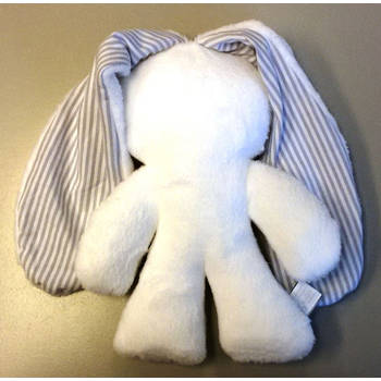 Harlekijn Snuggle Bunny wit met strepen. 26 cm