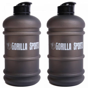 Gorilla Sports Waterfles - Gallon - 2,2 liter - Zwart - Set van 2