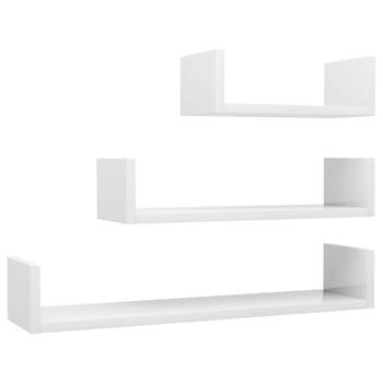 The Living Store Houten Schappen - Set van 3 - Hoogglans Wit - Bewerkt Hout - 60x15x10 cm - U-vormig