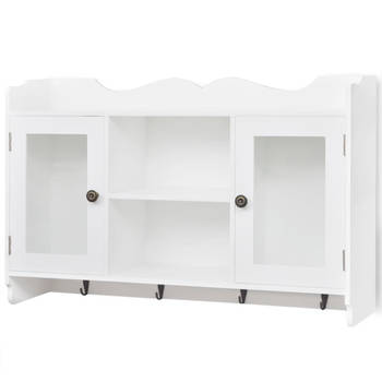 The Living Store Hangende Vitrinekast - Wit - 68 x 17 x 44 (B x D x H) - Hoogwaardig MDF