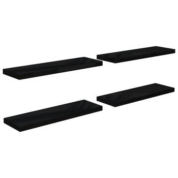 The Living Store Wandplanken - Trendy - Set van 4 - Hoogglans Zwart - 80 x 23.5 x 3.8 cm - Honingraat MDF en Metaal