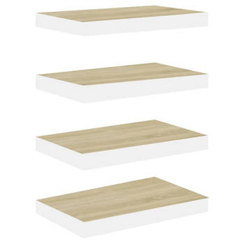 The Living Store Wandschappen - Eiken en Wit - 50 x 23 x 3.8 cm - Honingraat MDF en Metaal