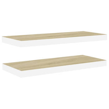 The Living Store Wandschap - Honingraat MDF - Metaal - 80x23.5x3.8cm - Eiken/Wit