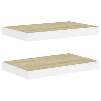 The Living Store Wandschap - Wandschappen - 40 x 23 x 3.8 cm - Honingraat MDF Metaal Eiken Wit