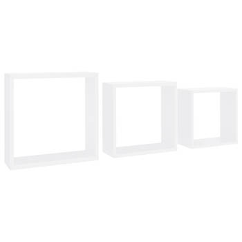 The Living Store Hoekplanken - Kubusschappen - Set van 3 - MDF - Wit - 30x10x30 cm - Onzichtbaar montagesysteem