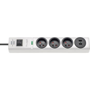 BRENNENSTUHL Power strip hugo! 3 uitgangen met 2 USB-uitgangen met 2 m overspanningsbeveiliging - Wit