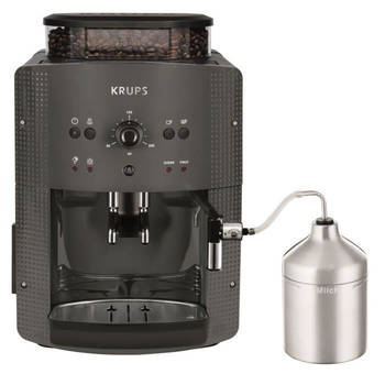 KRUPS Koffiezetapparaat met bonenmaler, Melkopschuimer, 2 espressokoppen tegelijk, Essential grijs YY5149FD