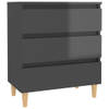 The Living Store Dressoir Scandinavische Stijl - Hoogglans Grijs - 60 x 35 x 69 cm - Met 3 lades