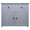 The Living Store Dressoir - Massief grenenhout - 93 x 40 x 80 cm - Grijs+natuurkleur - 2 Lades+2 Deuren