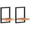 The Living Store Houten Wandschappen - Set van 2 - 25x25x35 cm - Massief Acaciahout en Staal